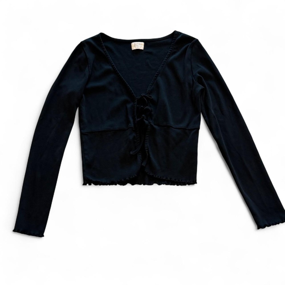 Black Y2K Cotton Cardigan with Tie Detail